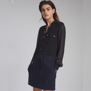 Reiss Tia Semi Sheer Detailed Mini Dress navy black size 4